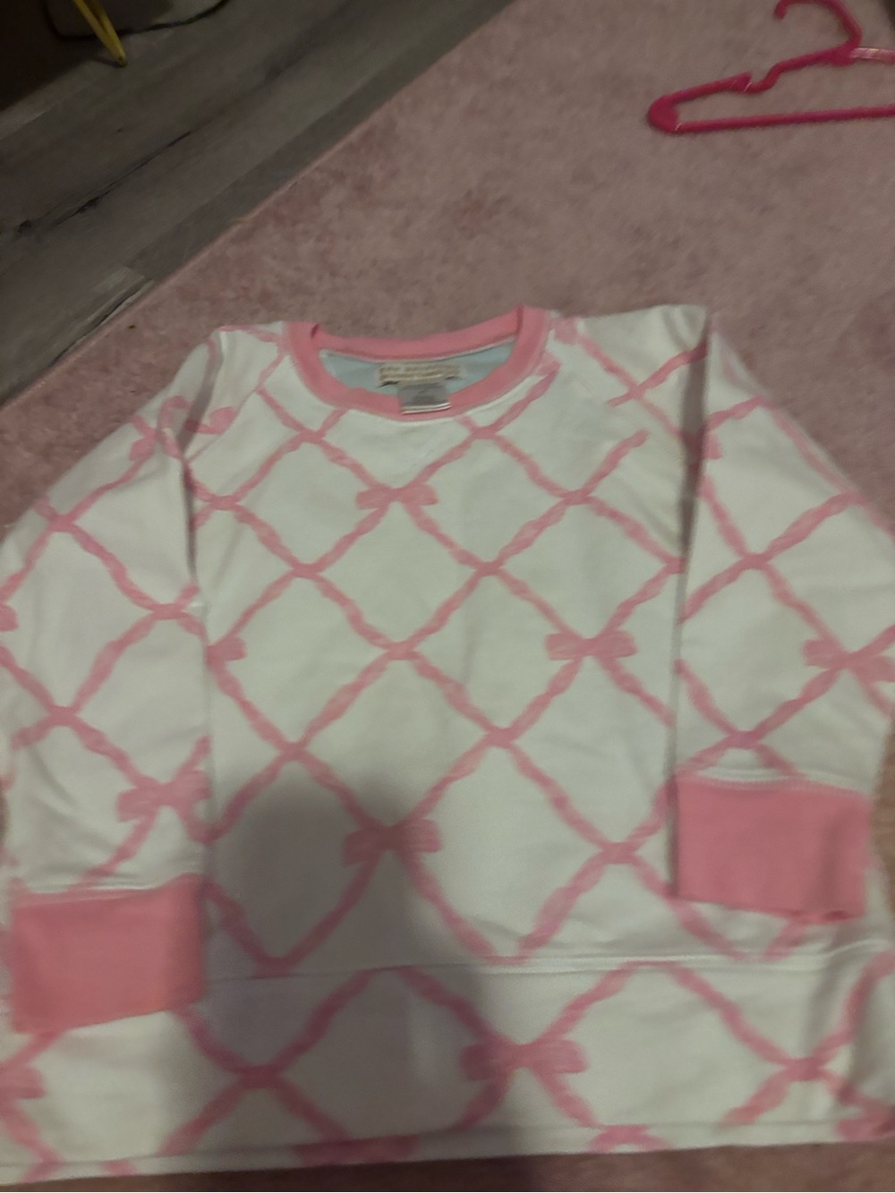 The Beaufort Bonnet Company Pink & White Bow Lattice Pajama Top
